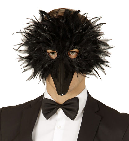 Masque corbeau avec plumes