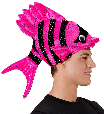 Chapeau poisson tropical rose et noir - Adulte