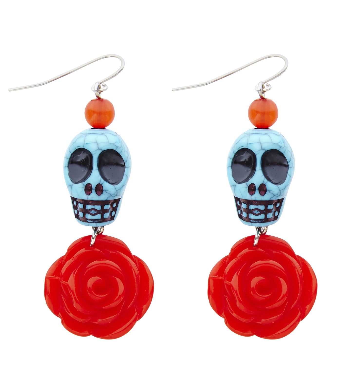 Boucles d'oreilles dia de los murtos turquoise et rouge