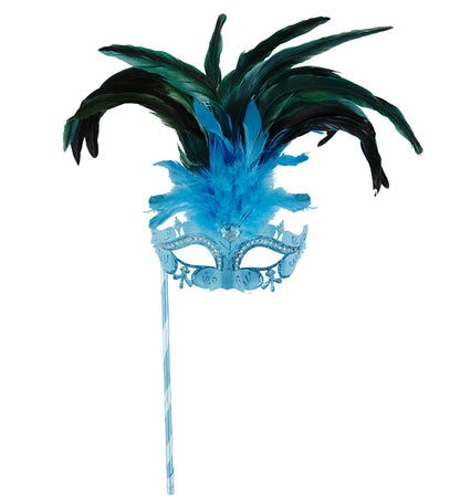 Loup à main de Marquise bleu avec des plumes