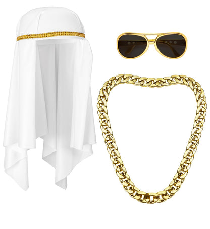 Set Cheikh Arabe avec coiffe, lunettes et chaine en or