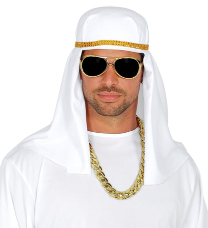 Set Cheikh Arabe avec coiffe, lunettes et chaine en or