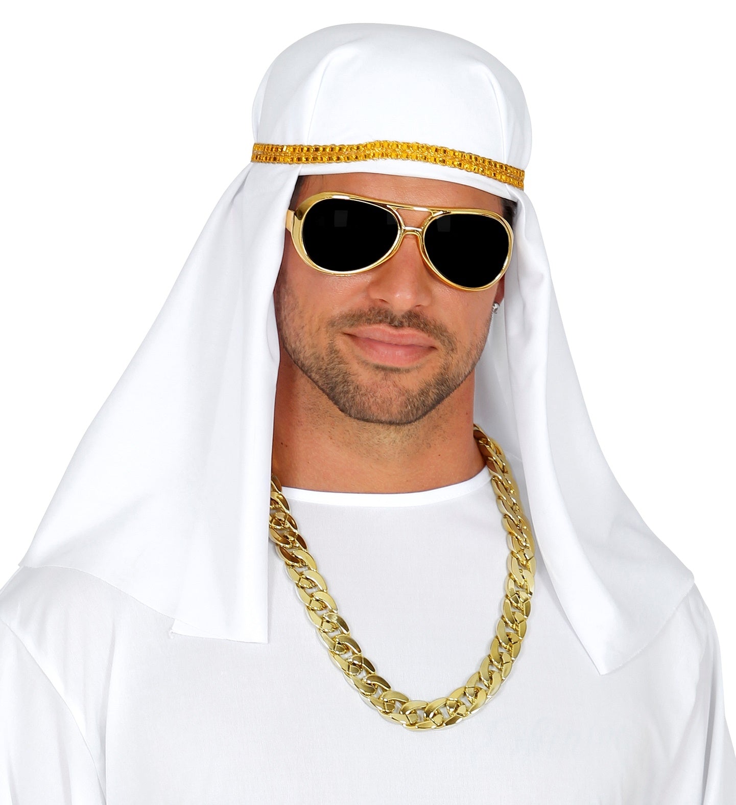 Set Cheikh Arabe avec coiffe, lunettes et chaine en or