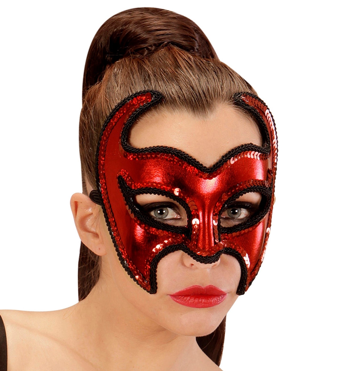 Masque diable rouge adulte avec bordures à sequins