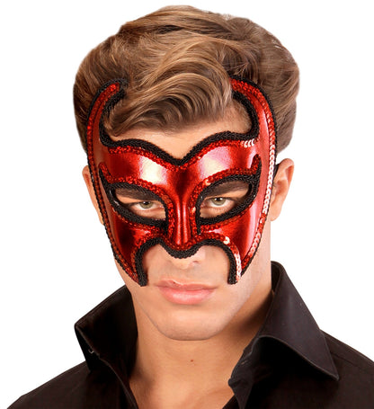 Masque diable rouge adulte avec bordures à sequins