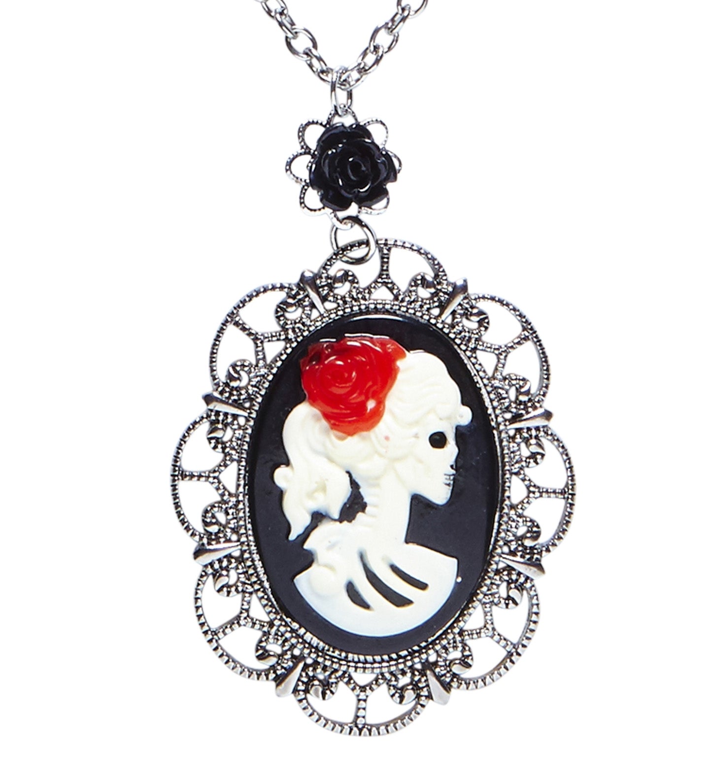 Collier avec Rose Noire et Camée Crâne, Jour des Morts