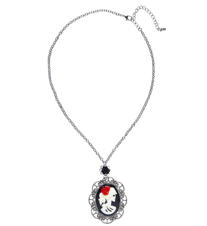 Collier avec Rose Noire et Camée Crâne, Jour des Morts