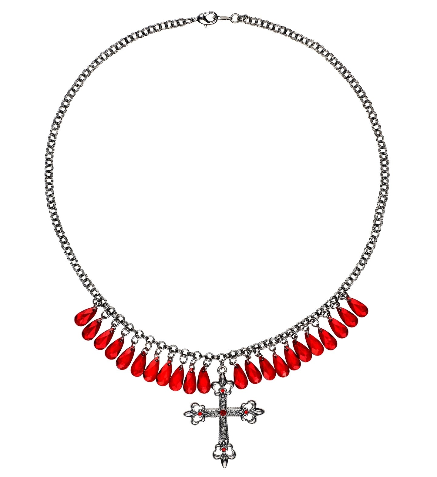 Collier à Croix Gothique Noir ou Rouge avec Gouttes de Jupiter