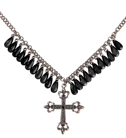 Collier à Croix Gothique Noir ou Rouge avec Gouttes de Jupiter