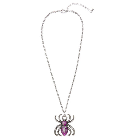 Collier Araignée Argenté avec Strass Violet