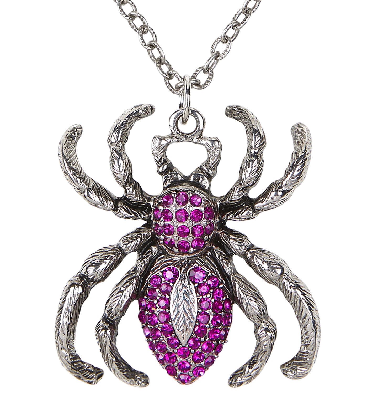 Collier Araignée Argenté avec Strass Violet