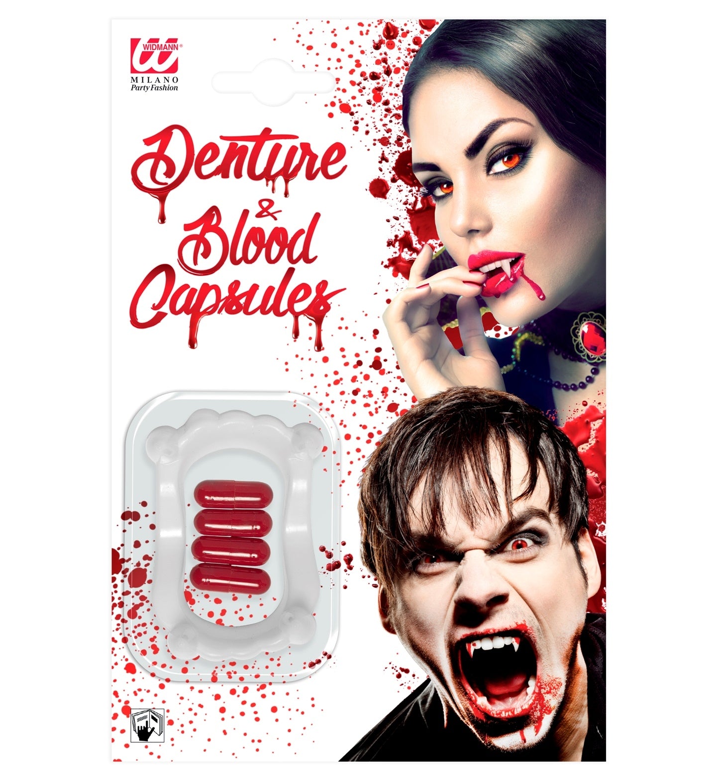 Dents de Vampire avec 4 Capsules de Sang : Accessoire Halloween