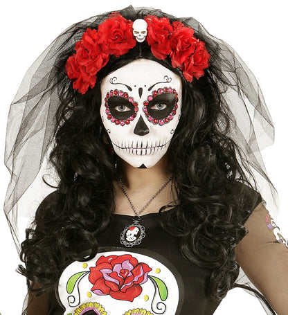 Serre-tête avec 6 Roses Rouges : Accessoire Chic pour Halloween et Dia de los Muertos