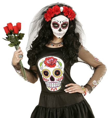 Serre-tête avec 6 Roses Rouges : Accessoire Chic pour Halloween et Dia de los Muertos