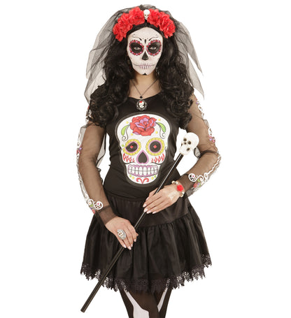 Serre-tête avec 6 Roses Rouges : Accessoire Chic pour Halloween et Dia de los Muertos