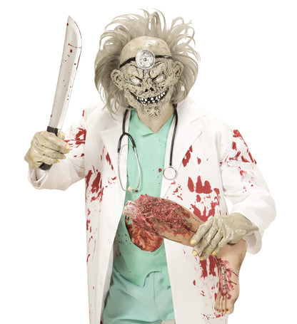 Masque latex Halloween : Docteur zombie avec cheveux et lampe frontale