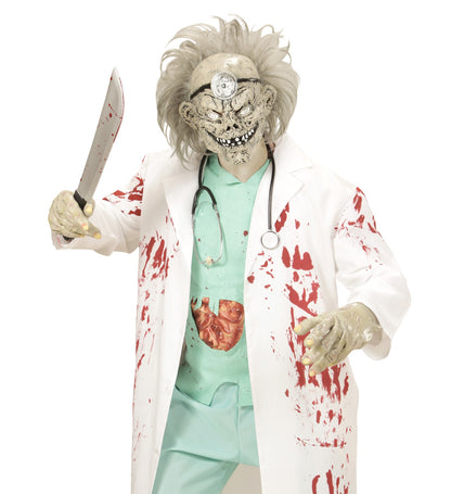 Masque latex Halloween : Docteur zombie avec cheveux et lampe frontale