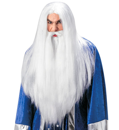 Plongez dans la Magie avec la Perruque de Magicien, Barbe et Moustache Blanches