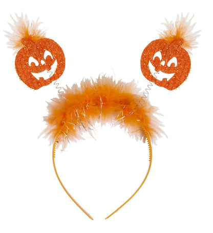 Serre-tête Halloween avec Citrouille Pailletée et Marabout