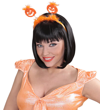 Serre-tête Halloween avec Citrouille Pailletée et Marabout