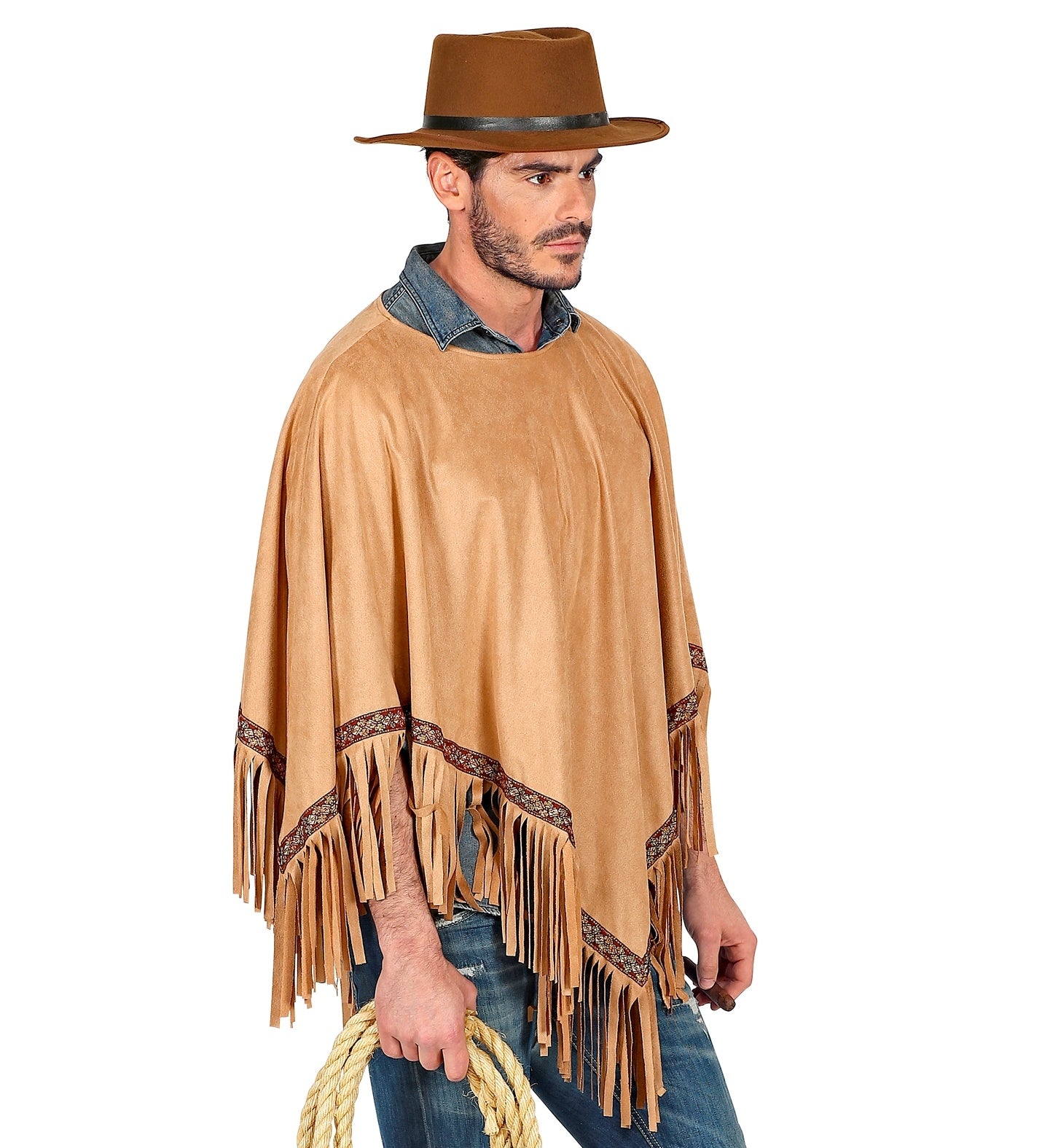 Poncho Aspect Daim Marron avec Franges : Mode Hippie et Gaucho