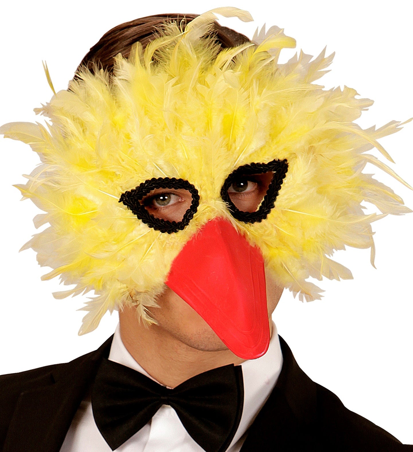 Masque d'Oiseau à Plumes Jaunes avec Bec Rouge