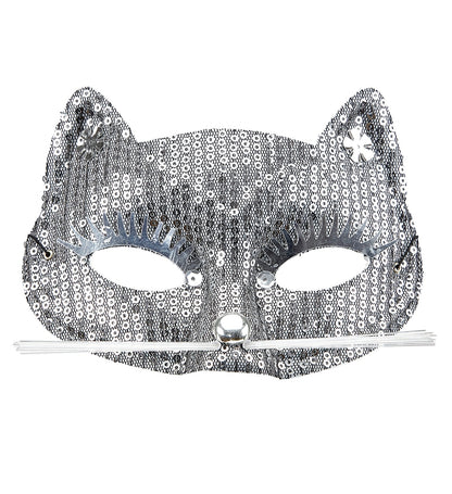 Loup de Chat à Paillettes Argentées avec Moustache : Élégance Féline pour Vos Costumes