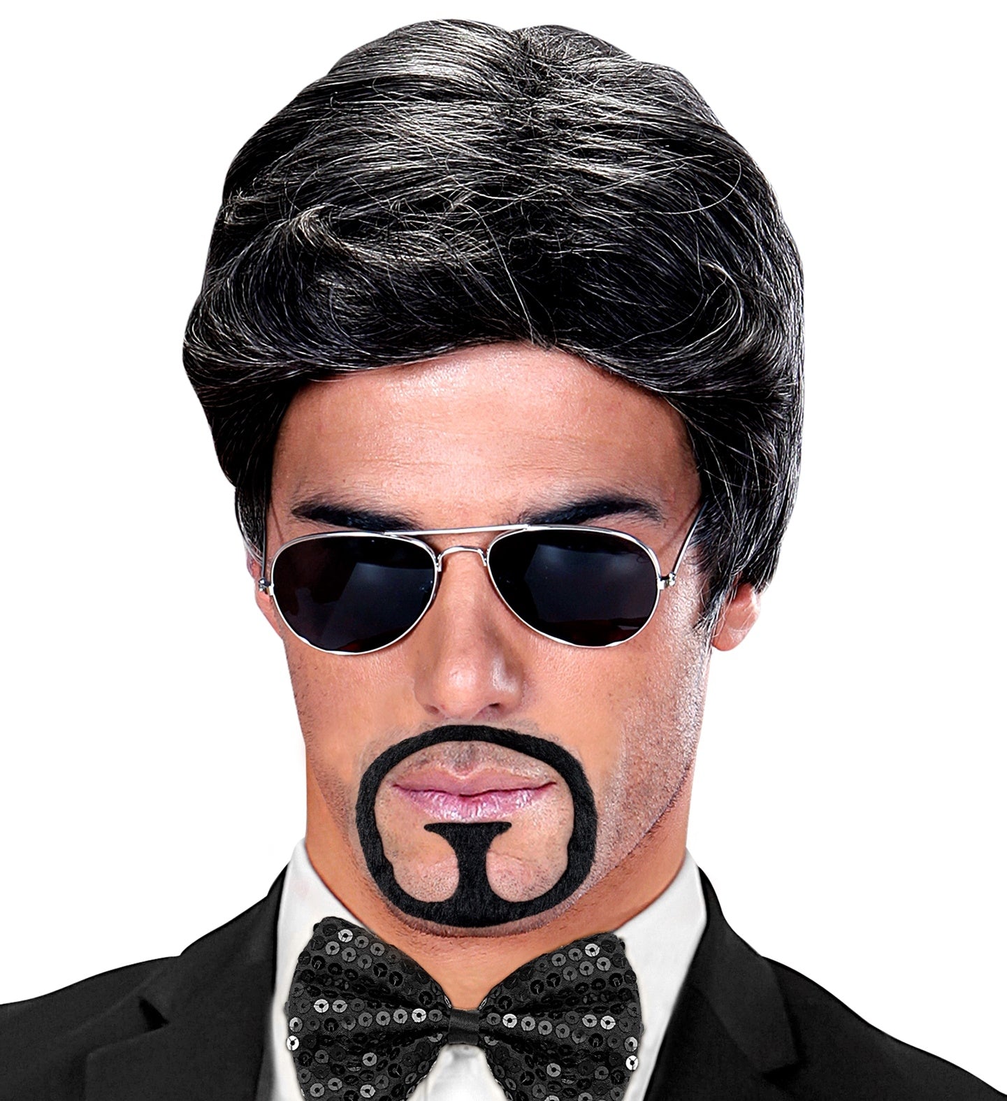 Barbe et Moustache Auto-adhésives de Bouc Noir en Polyester