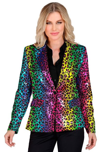 Veste de Tailleur Femme à Sequins : Élégance Arc-en-Ciel et Fun