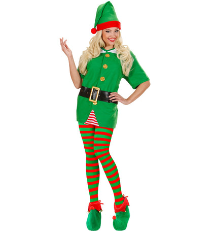 Collant rayé rouge et vert 70D pour Elfe et lutin Adulte