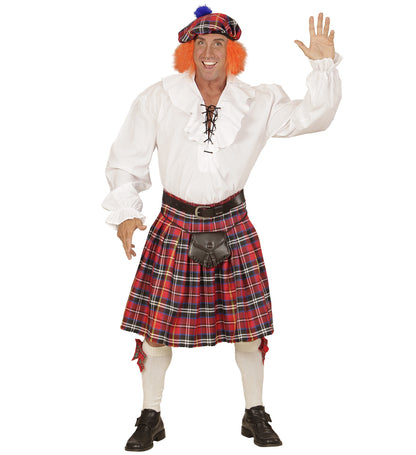 Déguisement Kilt Écossais & béret avec cheveux roux- Tenue Authentique Homme