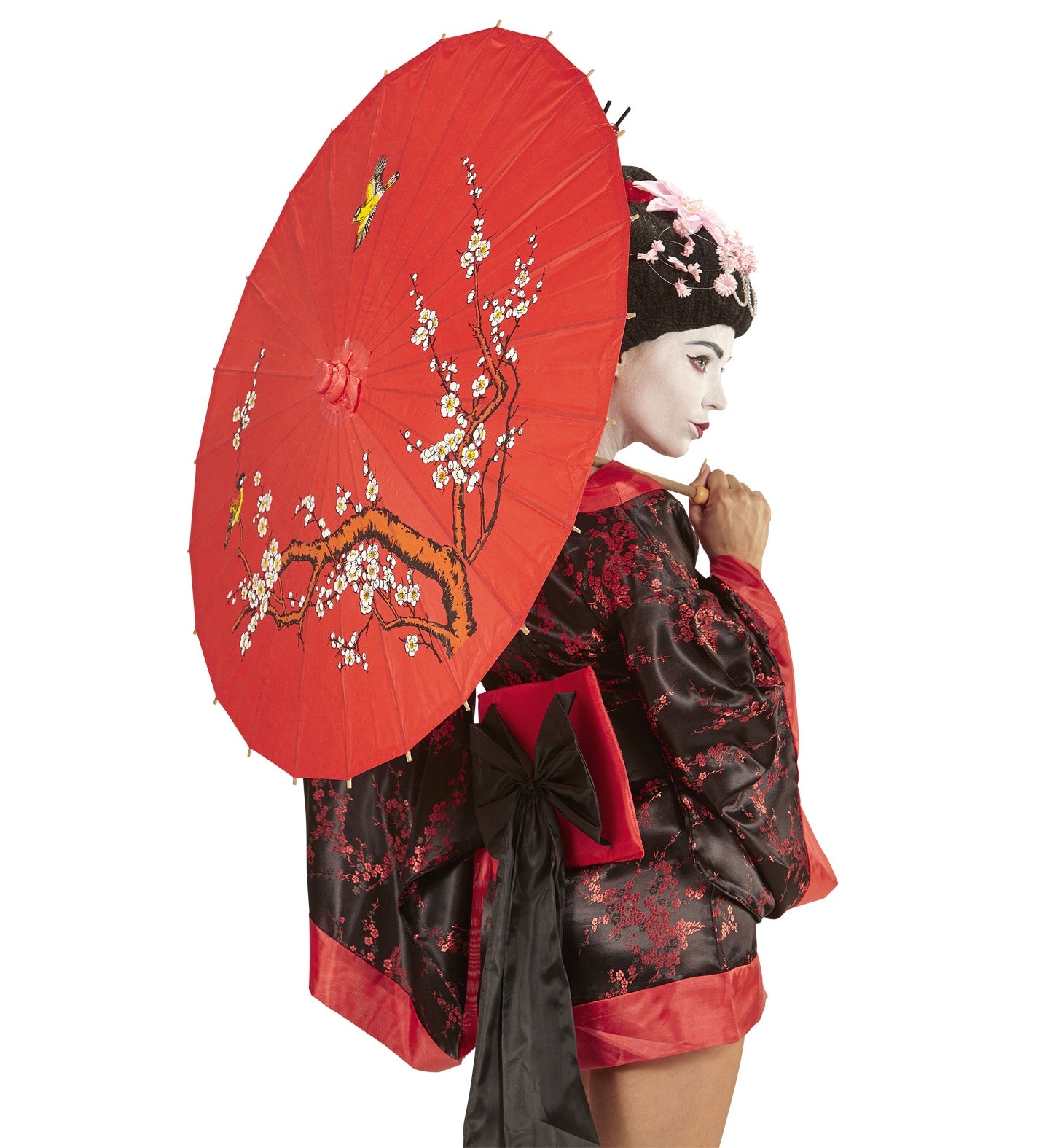 Ombrelle Asiatique Rouge en Papier de Riz avec Structure en Bambou - Ø 84 cm