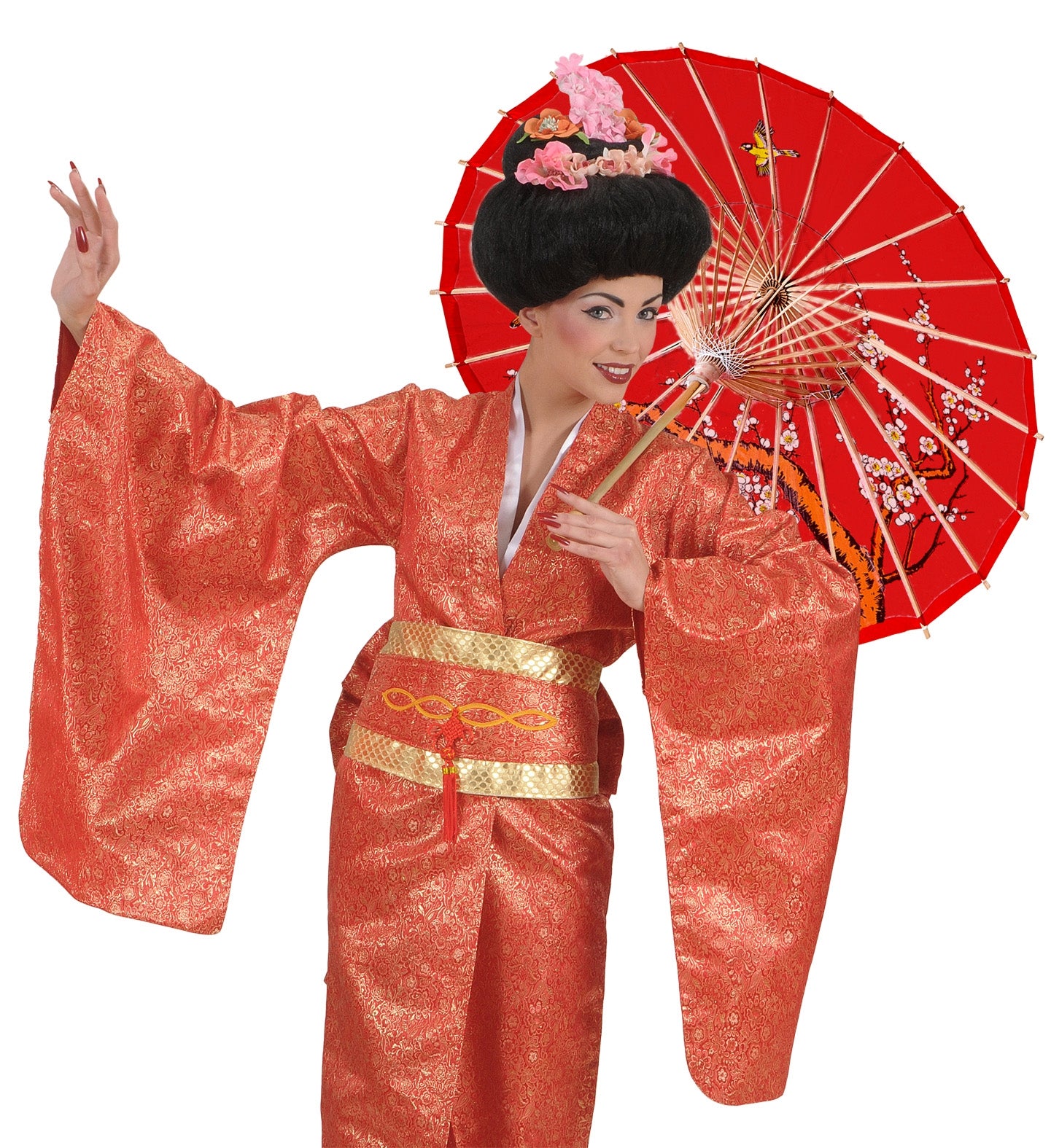 Ombrelle Asiatique Rouge en Papier de Riz avec Structure en Bambou - Ø 84 cm