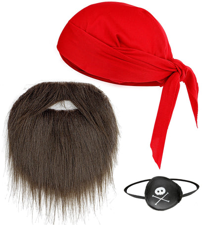 Set pirate adulte avec barbe, bandana et cache œil