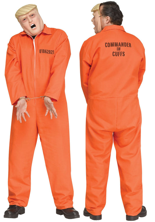 Déguisement prisonnier orange avec masque de Trump