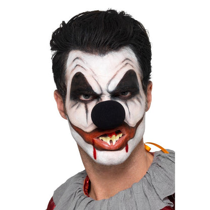 Maquillage à l'eau clown sanguinaire (3 couleurs, faux sang, nez, dents, éponge, brosse)