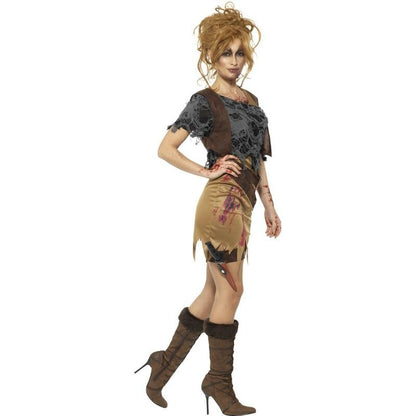 Déguisement zombie sexy (robe, gilet imprimé, haut, poignard et étui)