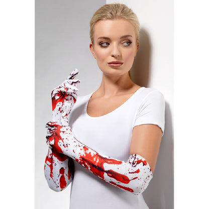 Gants longs avec éclaboussures de sang