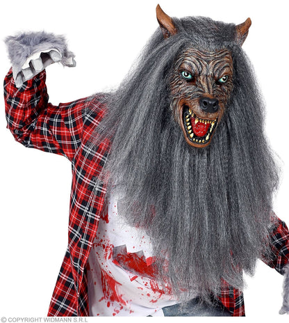Masque intégral latex avec fourrure de Loup-garou pour adulte