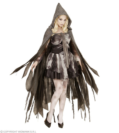 Cape avec capuche grise déchiquetée 165 cm