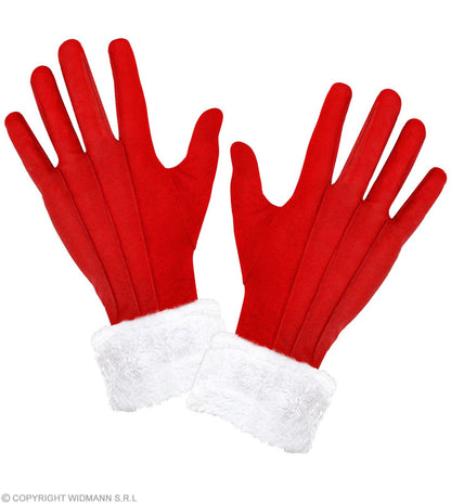 Gants de Père/Mère Noël rouge avec poignets en peluche blanc