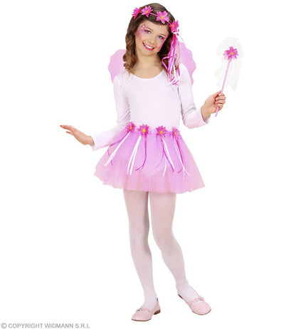 Set de 4 pièces de Fée des fleurs, fille (le tutu, les ailes, la coiffe et la baguette magique)