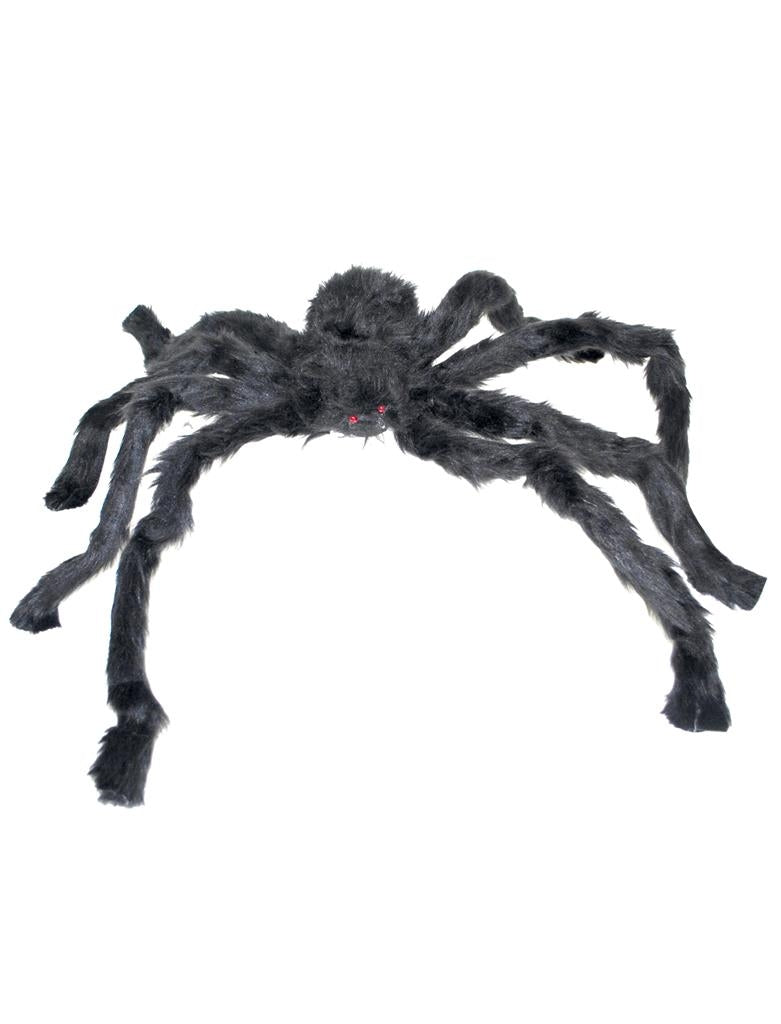 Décoration Halloween : Araignée géante velue noire 90 cm