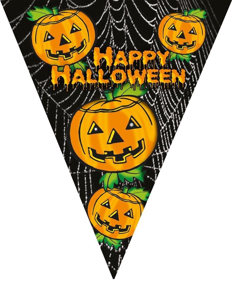 Guirlande drapeau 5m avec 10 drapeaux "happy  halloween"