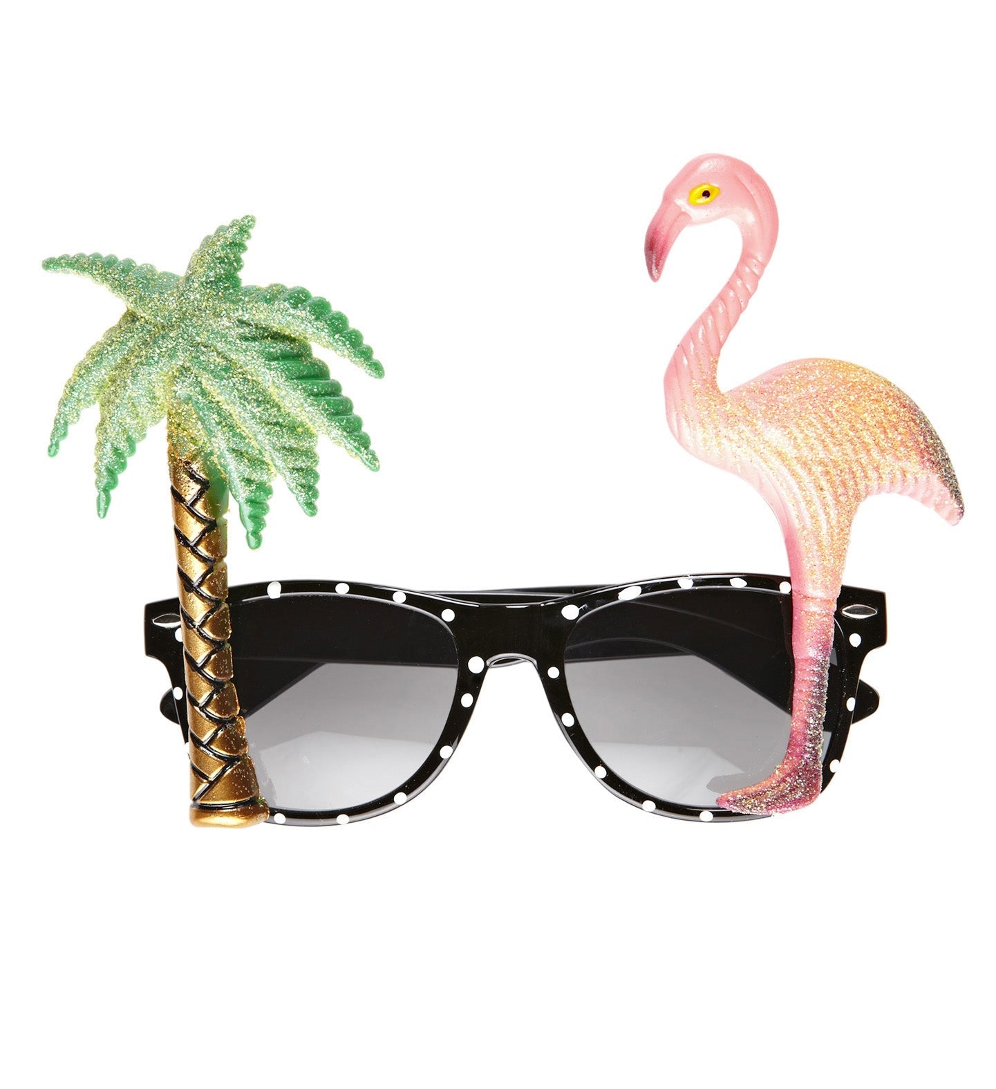 Lunettes fantaisies tropicales avec flamand rose et palmier